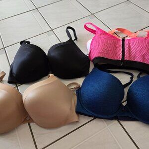 Lot of 4 Victoria's Secret Bras 34D Push Up Sport Perfect Shape Nude Pink Blue